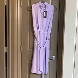 Pretty Little Thing, size 12 lilac, high neck, tie waist midi dress, NWT
